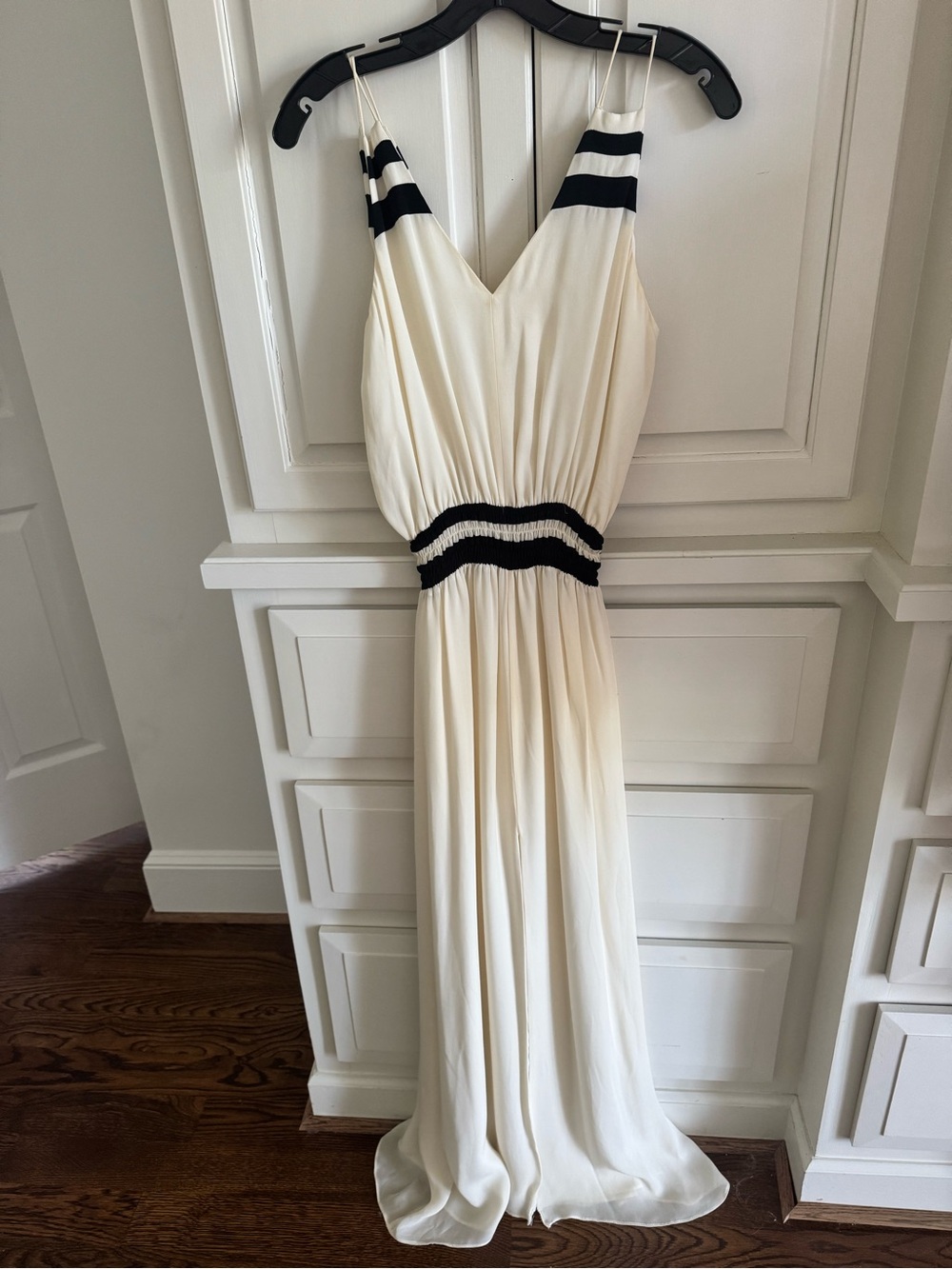 Parker Cream Maxi Dress with Black Trim, light color change on top check photos